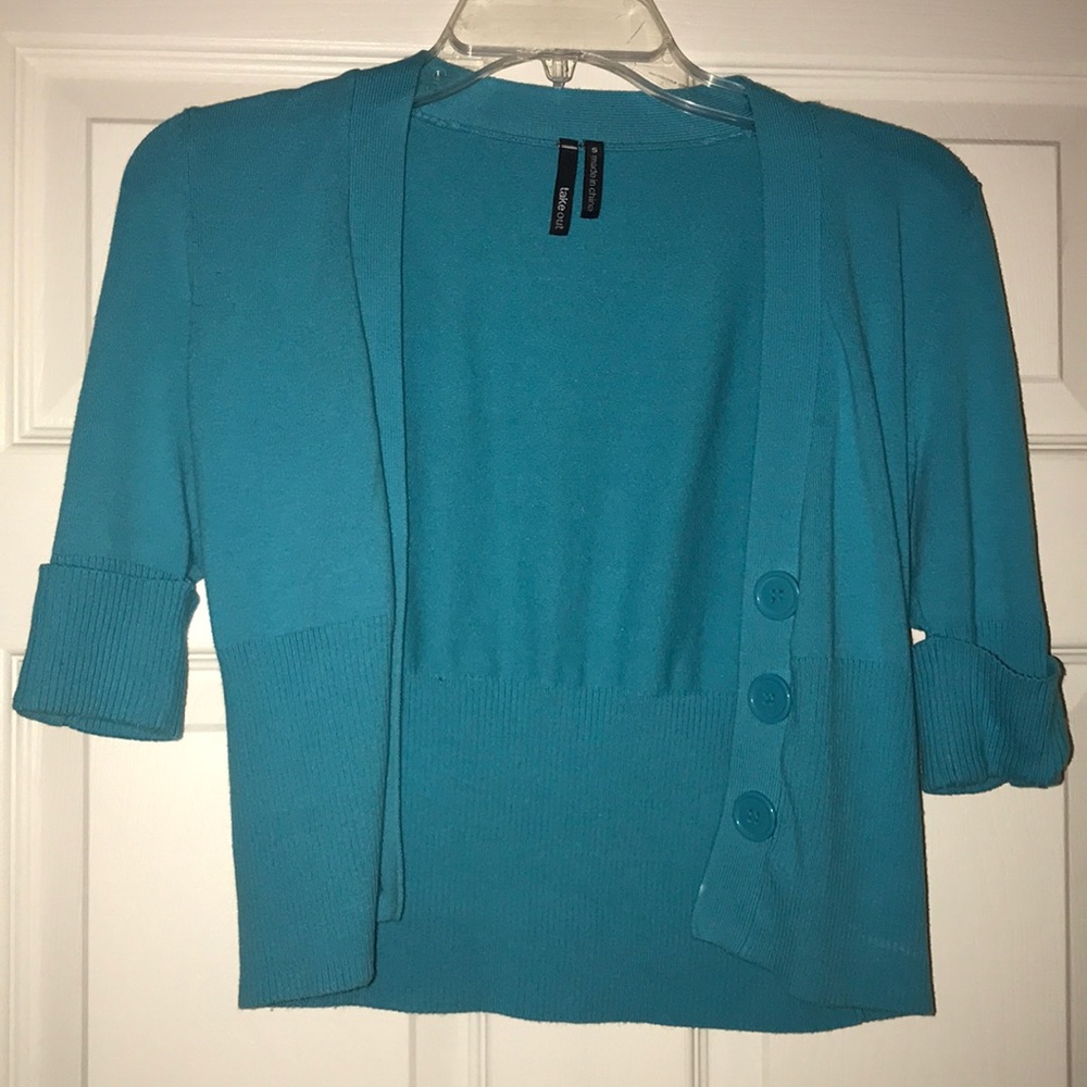 teal cropped cardigan